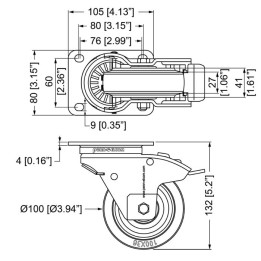 100mm Braked Swivel Automatic Castor with Rubber Blue Wheel