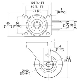 100mm Swivel Castor with Rubber Blue Wheel