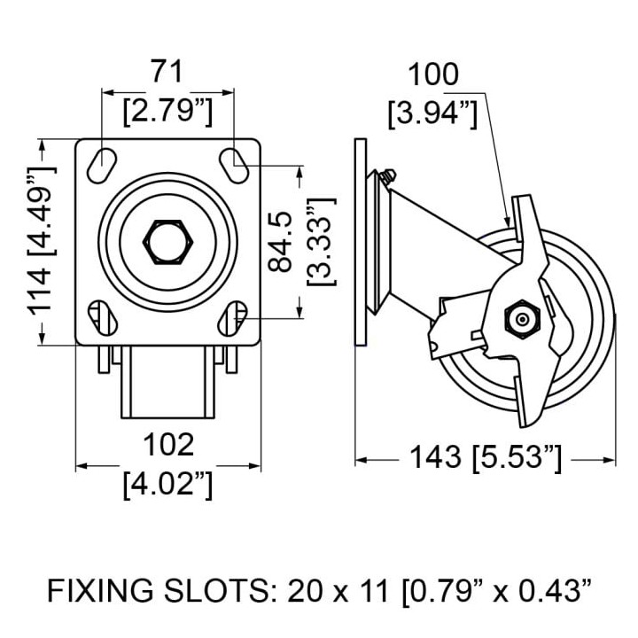100mm Heavy Duty Braked Swivel Castor with Green Wheel