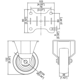 100mm Heavy Duty Fixed Castor with Rubber Blue Wheel