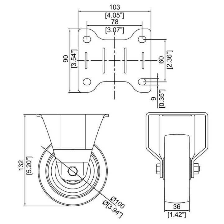 100mm Heavy Duty Fixed Castor with Rubber Blue Wheel