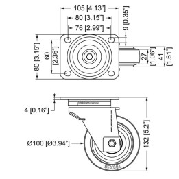 100mm Swivel Automatic Castor with Rubber Blue Wheel