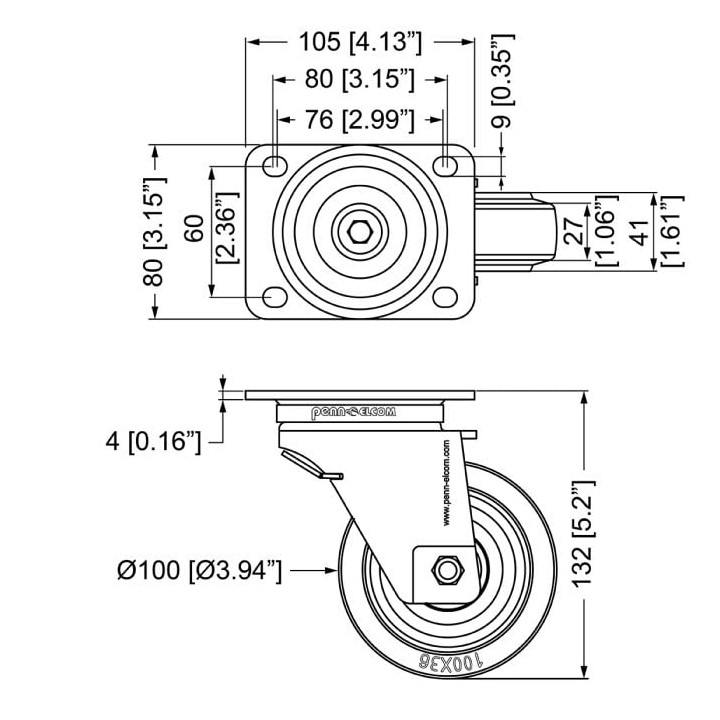100mm Swivel Automatic Castor with Rubber Blue Wheel