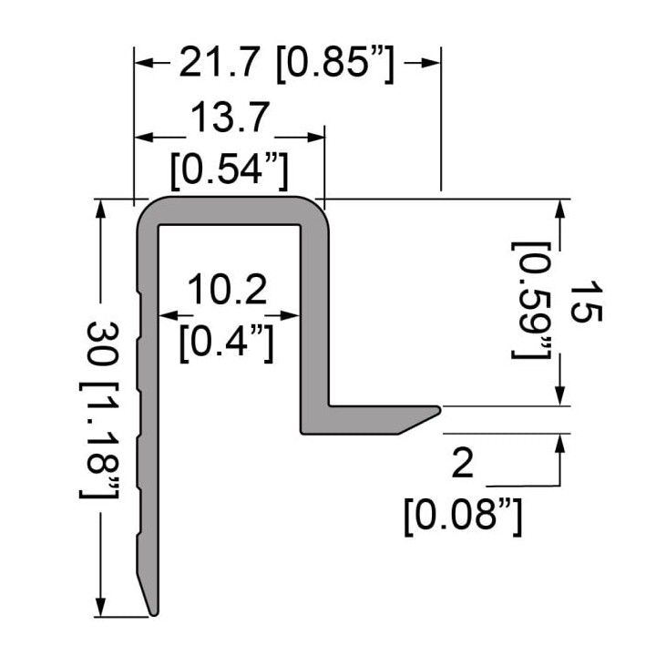 10.2mm Edge Extrusion with Lip for Slam-Lid System - 2m Long