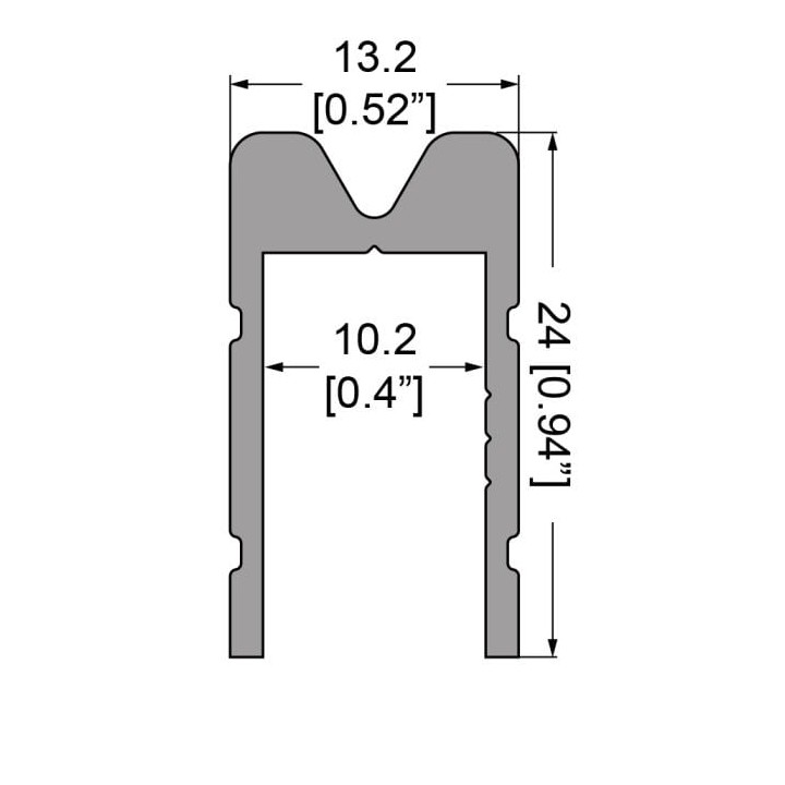 10.2mm Heavy Duty Anodized Groove Extrusion Mates with EG-0522E/1-4M Tongue Extrusion - 4m Long