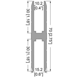 10.2mm H-Shape Extension Extrusion with 30mm Legs - 4m Long