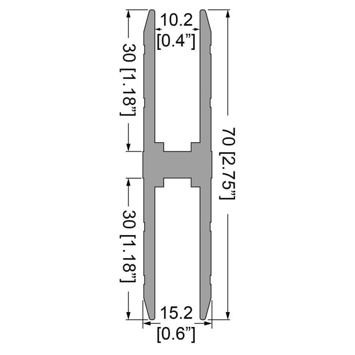 10.2mm H-Shape Extension Extrusion with 30mm Legs - 4m Long