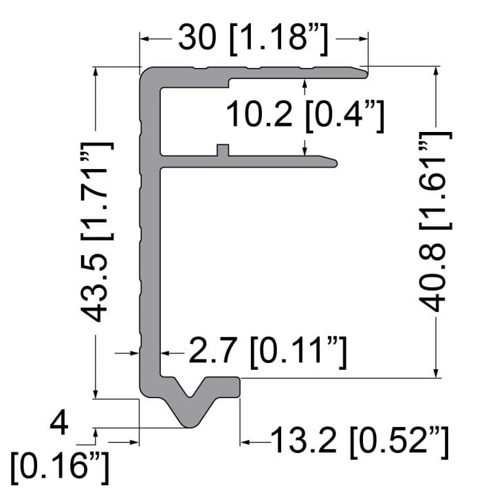 10.2mm Lid / Base Maker Tongue Extrusion with 43mm x 30mm Legs - 2m Long