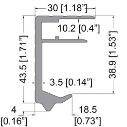 10.2mm Lid / Base Maker Tongue Extrusion with 43mm x 30mm Legs - 2m Long