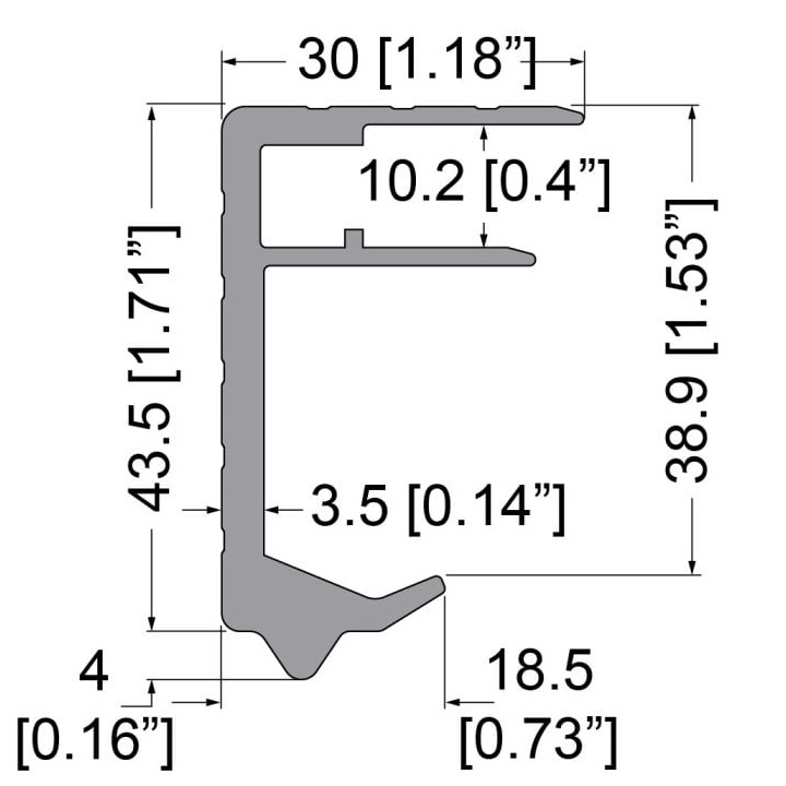 10.2mm Lid / Base Maker Tongue Extrusion with 43mm x 30mm Legs - 2m Long