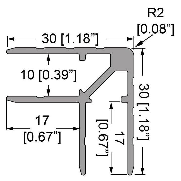 10mm Anodised Double Angle Extrusion with 30mm Legs - 4m Long