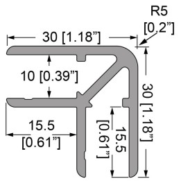 10mm Anodised Double Angle Extrusion with 30mm Legs - 2m Long