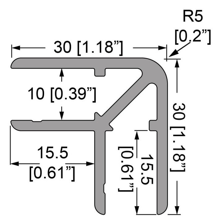 10mm Anodised Double Angle Extrusion with 30mm Legs - 4m Long