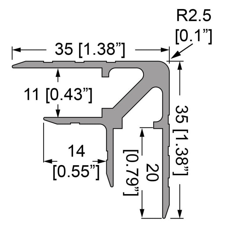 11mm Double Angle Extrusion with 35mm Legs - 2m Long