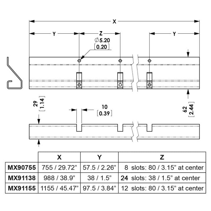 1155mm Long Black Divider Strip for 9mm Dividers Panels