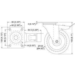 127mm Braked Swivel Castor with Blue Wheel