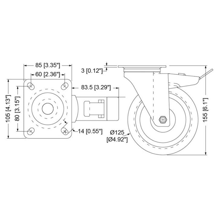 127mm Braked Swivel Castor with Blue Wheel