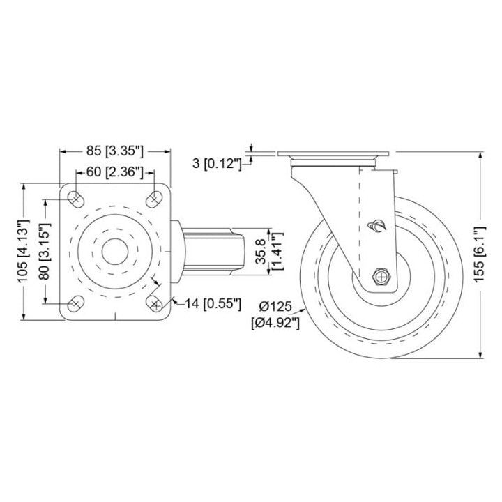 127mm Swivel Castor with Blue Wheel