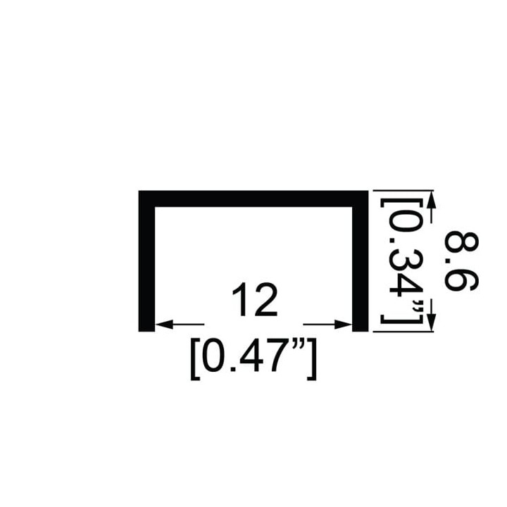 12mm Black Plastic Capping Section with 8.6mm Legs - 2m Long