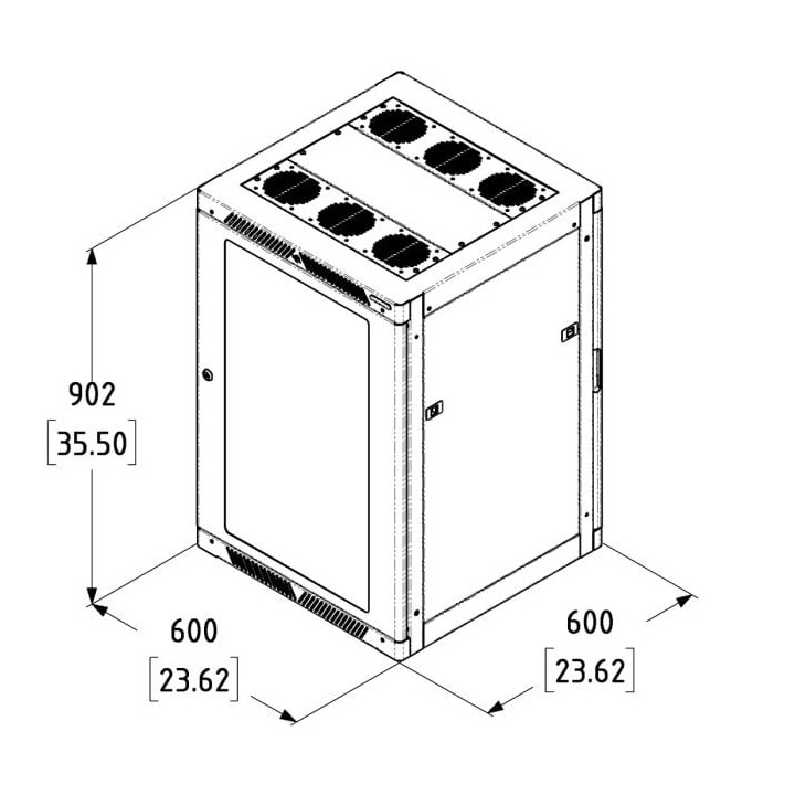 18U Server Enclosure / M6 Rails / 600mm x 600mm / Poly Door