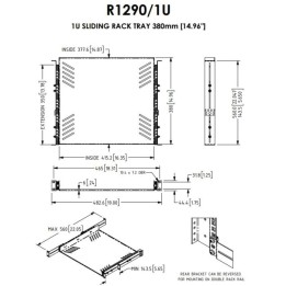 1U Black 380mm Deep Sliding Rack Tray with Universal Fixing