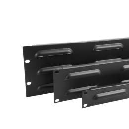 1U Black Flanged Rack Panel with Louvered Vents