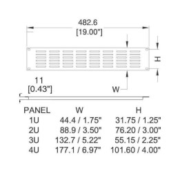 1U Black Flanged Rack Panel with Horizontal Vents