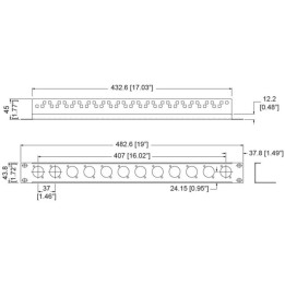 1U Rack Panel Punched for 12 x D-Series Connectors with Cable Support