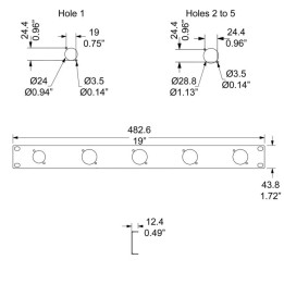 1U Rack Panel Punched for 5 x powerCON TRUE1 Chassis Connectors