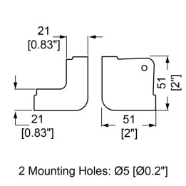 2 Leg Black Wrap-Around Cabinet Corner with Countersunk Holes and 12mm Radius