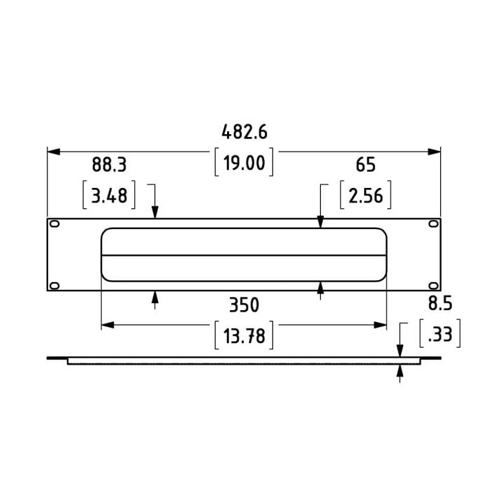 2U Black Rack Panel with Cable Access Slot and Brushes