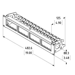 2U Rack Panel Punched for 16 Euro Modules with Cable Support Bar