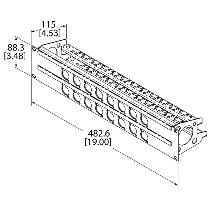 2U Rack Panels for 16 x D-Series Connectors with Cable Support Bar