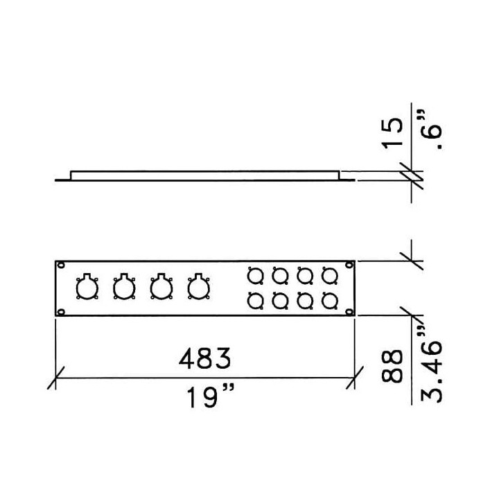 2U Panel Punched for 4 x EP Series/G-Series and 8 x D-Series Connectors