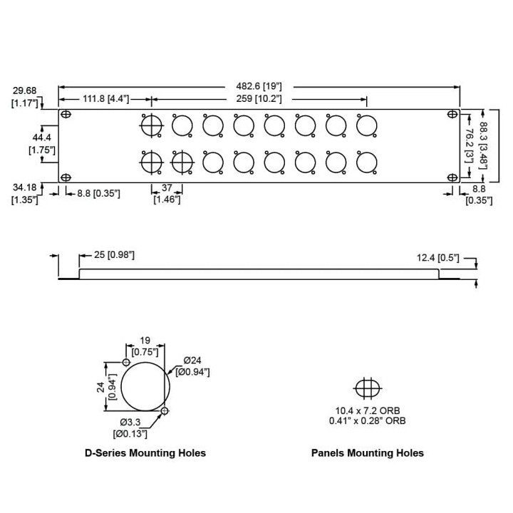 2U Rack Panels Punched for 16 x D-Series Connectors