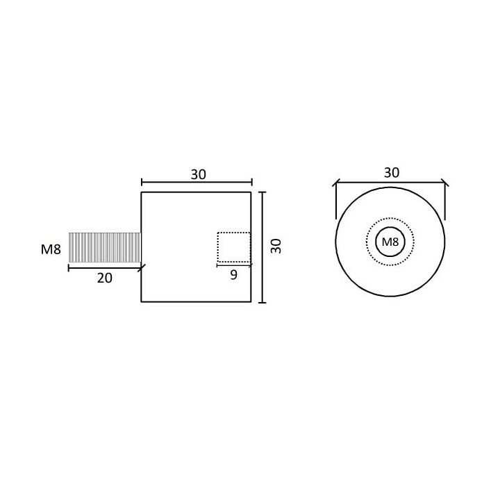 30x30mm Shock Mount Fastener with M8