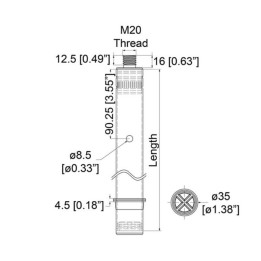 35mm Steel Tube with M20 Thread - 1200mm Long