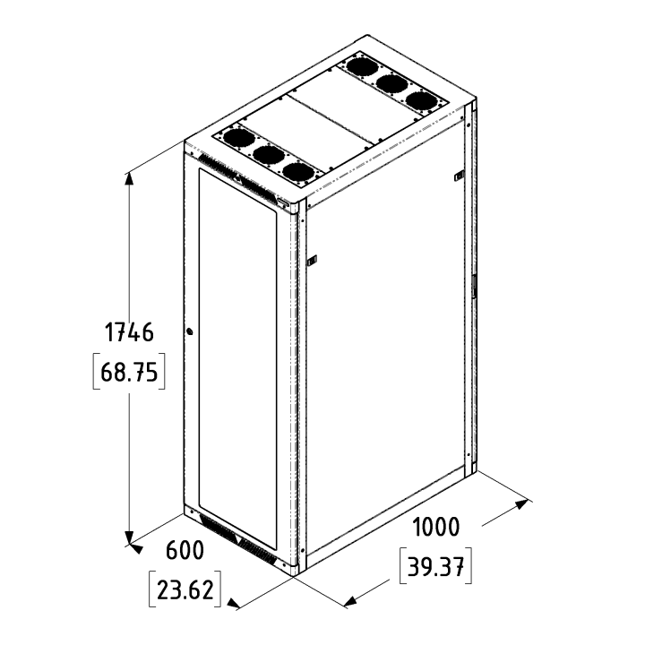 37U Server Enclosure / M6 Rails / 600mm x 1000mm / Poly Door
