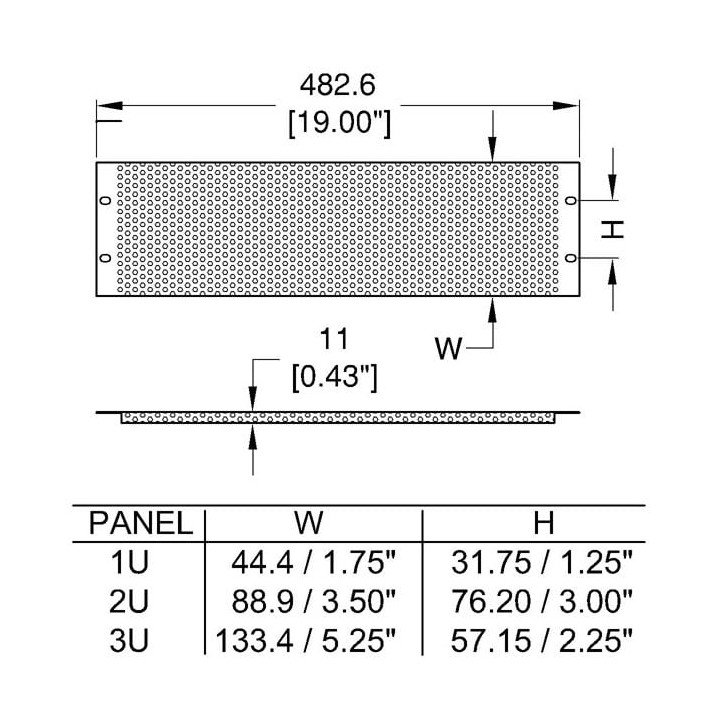 3U Black Fully Perforated Flanged Rack Panel