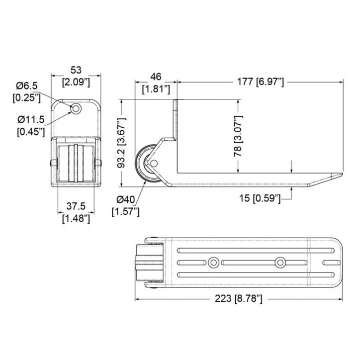 40mm Black Plastic Surface Mount Edge Castor