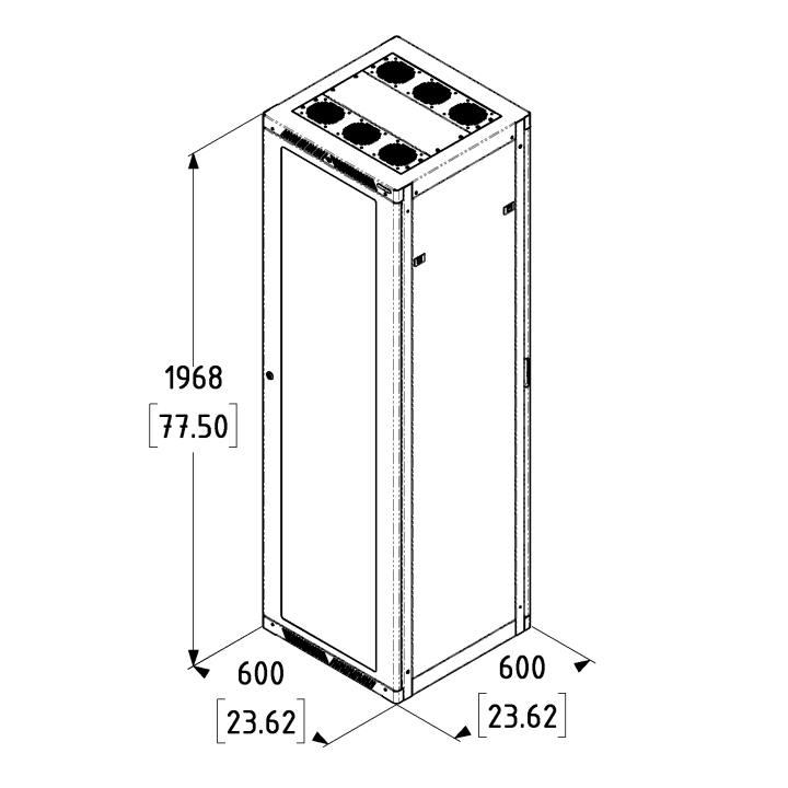42U Server Enclosure / M6 Rails / 600mm x 600mm / Poly Door