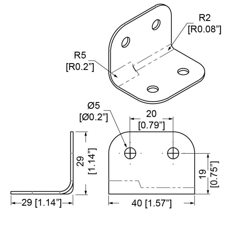 4 Hole PennBrite Brace with Two Radius 29mm x 40mm