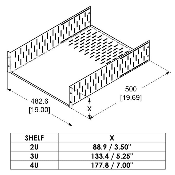 4U Black Clamping Rack Shelf - 500mm Deep
