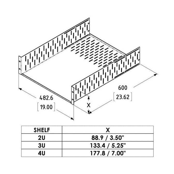 4U Black Clamping Rack Shelf - 600mm Deep