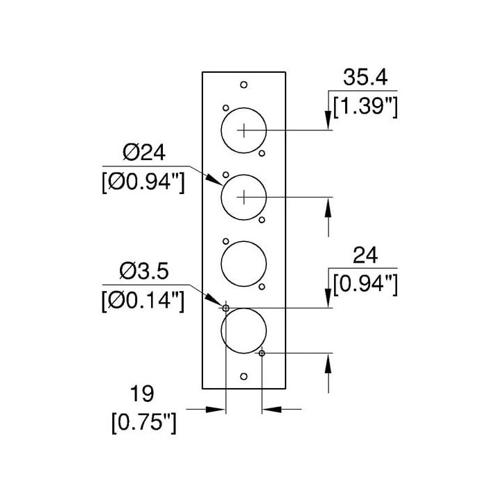 4U MSB Front Panel for 4 x D-Series Connectors - 1 Module Wide