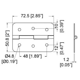 50.8mm x 72.5mm 6 Hole Zinc Hinge
