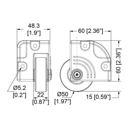 50mm Die-Cast Black Corner Castor with Grey Wheel