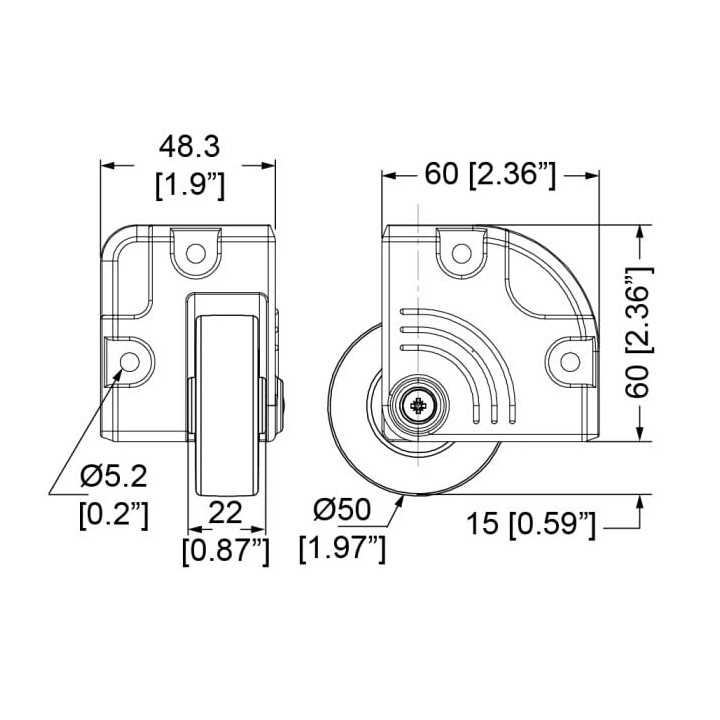 50mm Die-Cast Black Corner Castor with Grey Wheel
