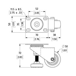 50mm Swivel Castor with Integrated Adjuster Foot