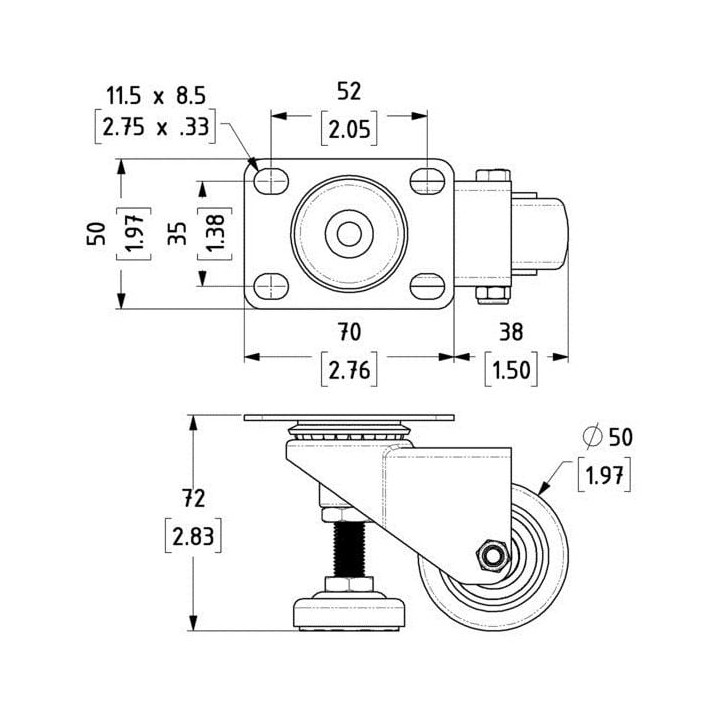 50mm Swivel Castor with Integrated Adjuster Foot